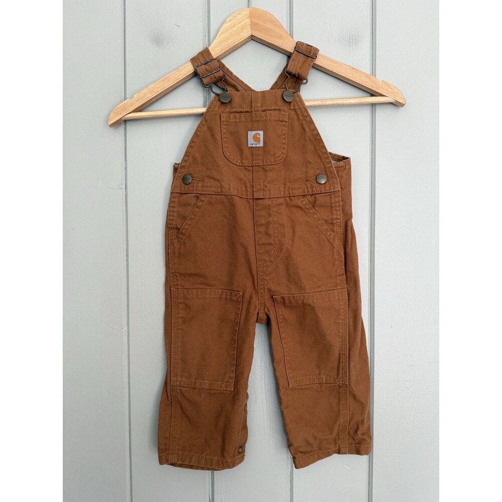 Carhartt Bib Overalls Toddler 12M Brown Tan Canvas Double Knee